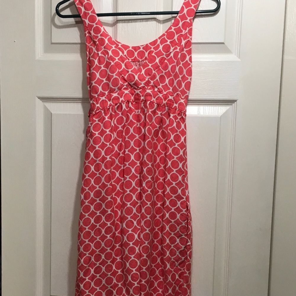 Coral and white maternity dress